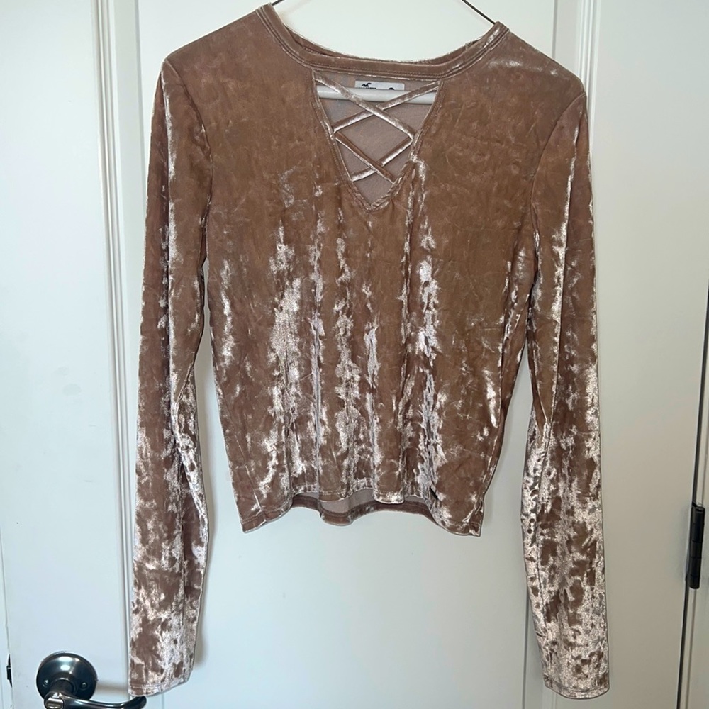Long Sleeve Velvet Gold/Cream Women's Top size M